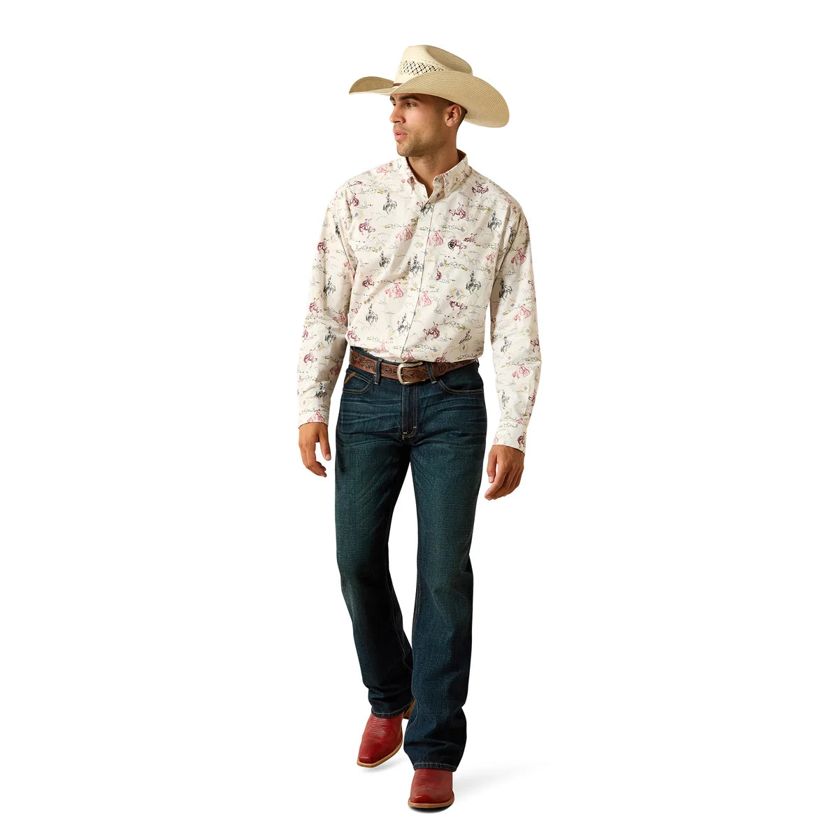 Ariat Mns Taber Classic Fit LS Shirt White Western Motif