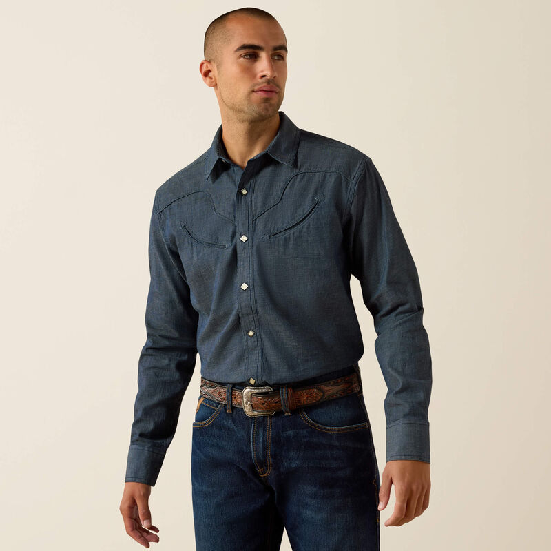 Ariat Mns Retro Harlan Fitted Snap LS Shirt Navy