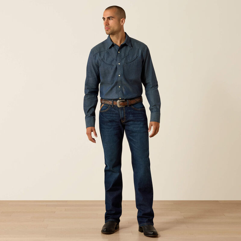 Ariat Mns Retro Harlan Fitted Snap LS Shirt Navy