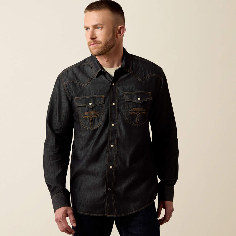 Ariat Mns Retro Halford Fitted Snap LS Shirt Dark Grey Chambray