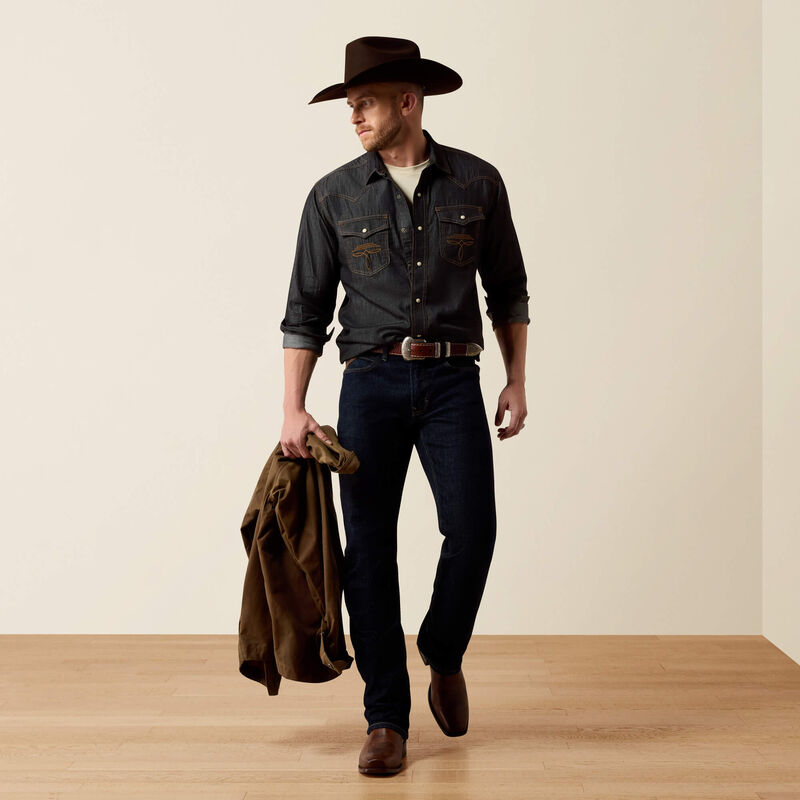 Ariat Mns Retro Halford Fitted Snap LS Shirt Dark Grey Chambray