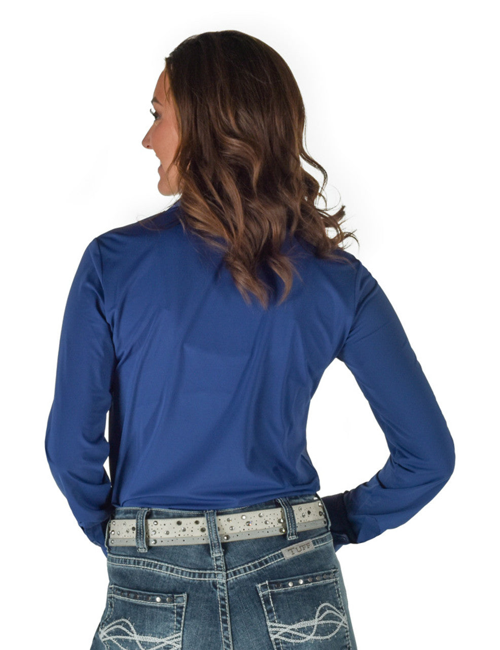 Cowgirl Tuff Pullover Button Up Blue Breathe Lightweight Stretch Jersey