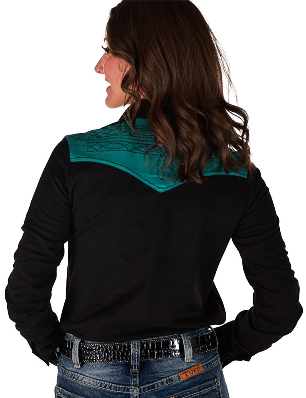Cowgirl Tuff Pullover Button Up Black with Turquoise Accents