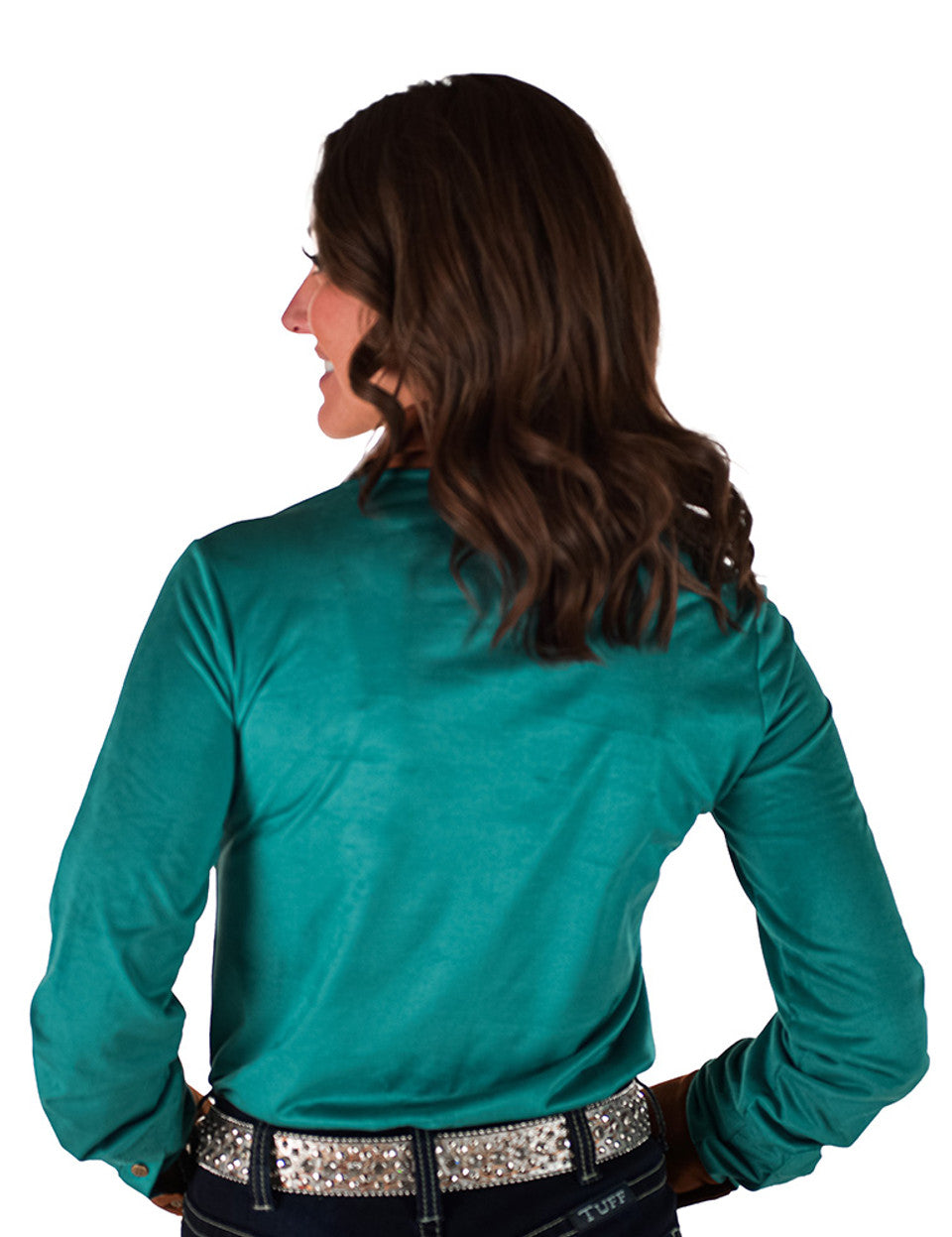 Cowgirl Tuff Pullover Button Up Turquoise with Western Swirl Embroidery