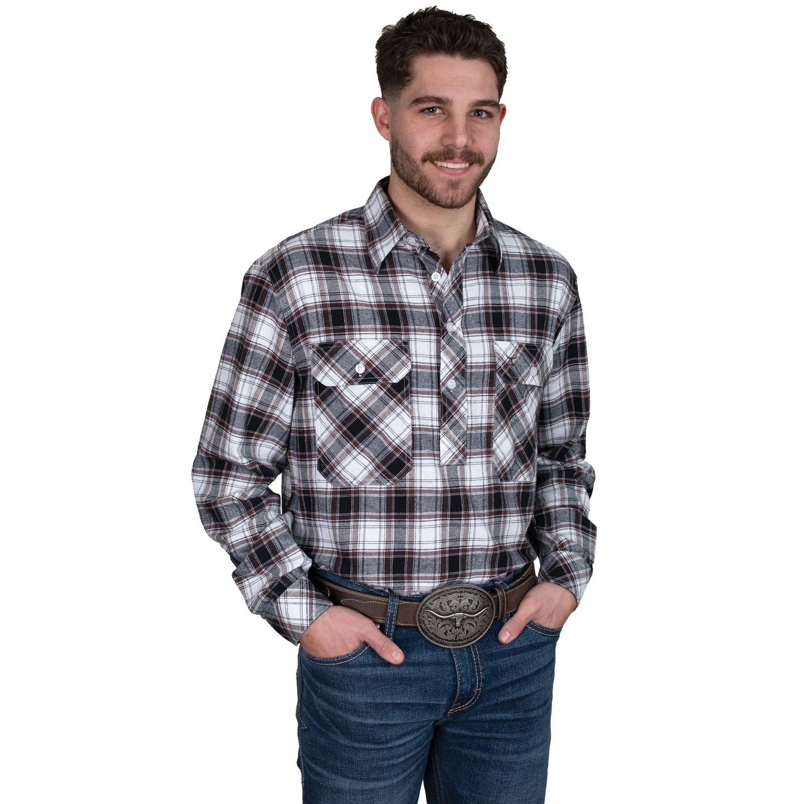 Just Country Mns Cameron Workshirt Flannel Chocolate/White