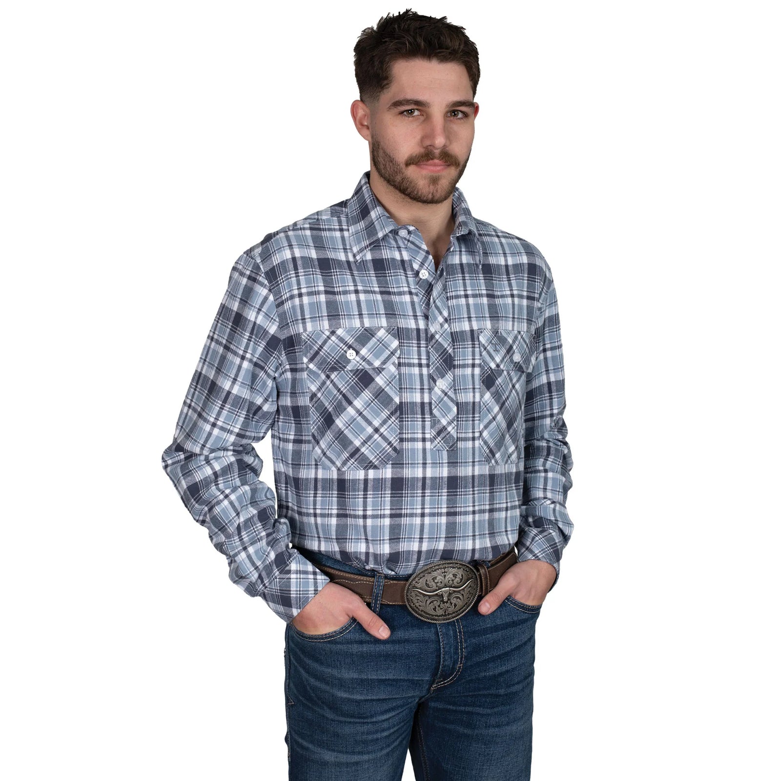 Just Country Mns Cameron Workshirt Flannel Grey/Navy/White