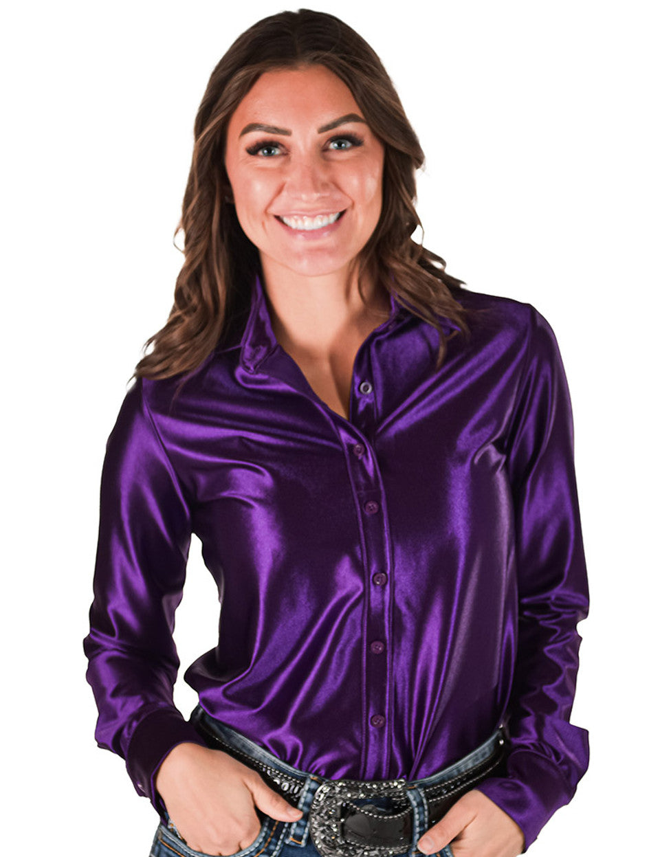 Cowgirl Tuff Pullover Button Up Prince Purple Satin
