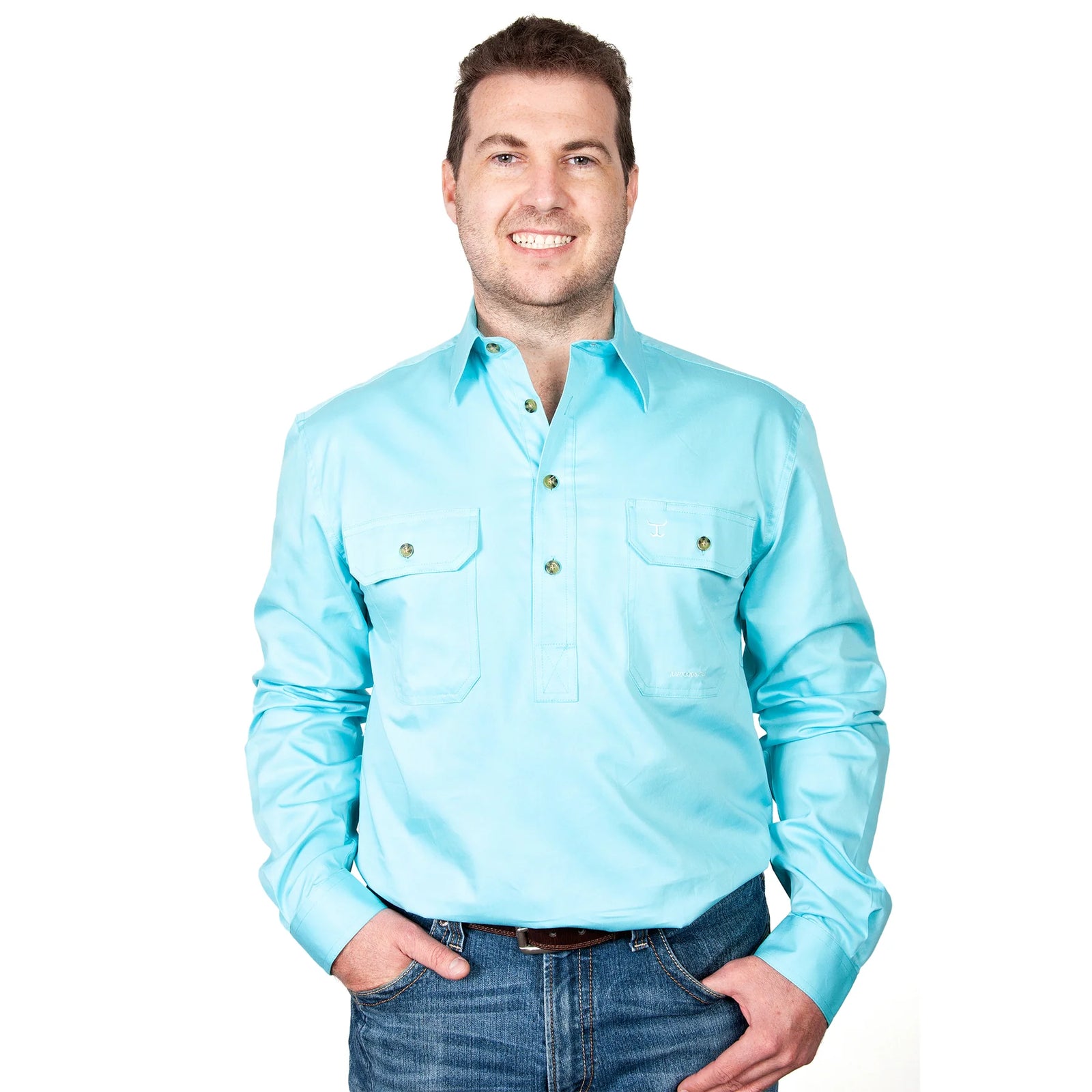 Just Country Mns Cameron Workshirt Duck Egg Blue - Workshirt Sale