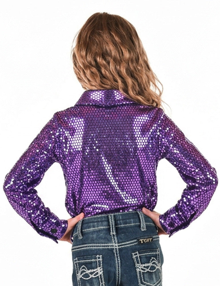 Cowgirl Tuff Girls Bright Lilac Foil Metallic Pullover Button Up
