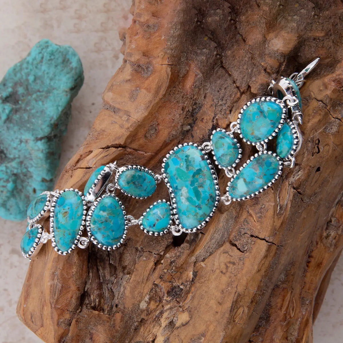 Refined Blue Turquoise Silver Link Bracelet