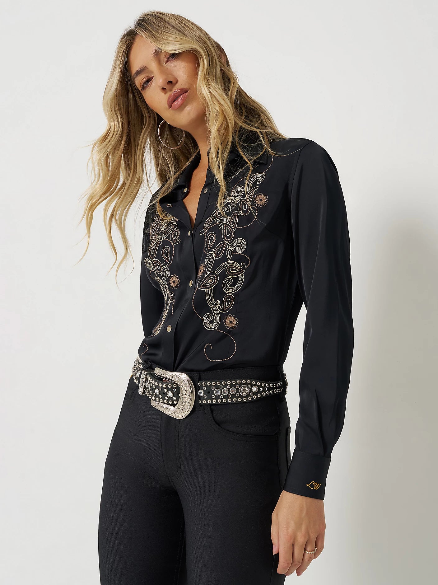 Wrangler x Lainey Wilson Satin Embroidered Western Snap Shirt