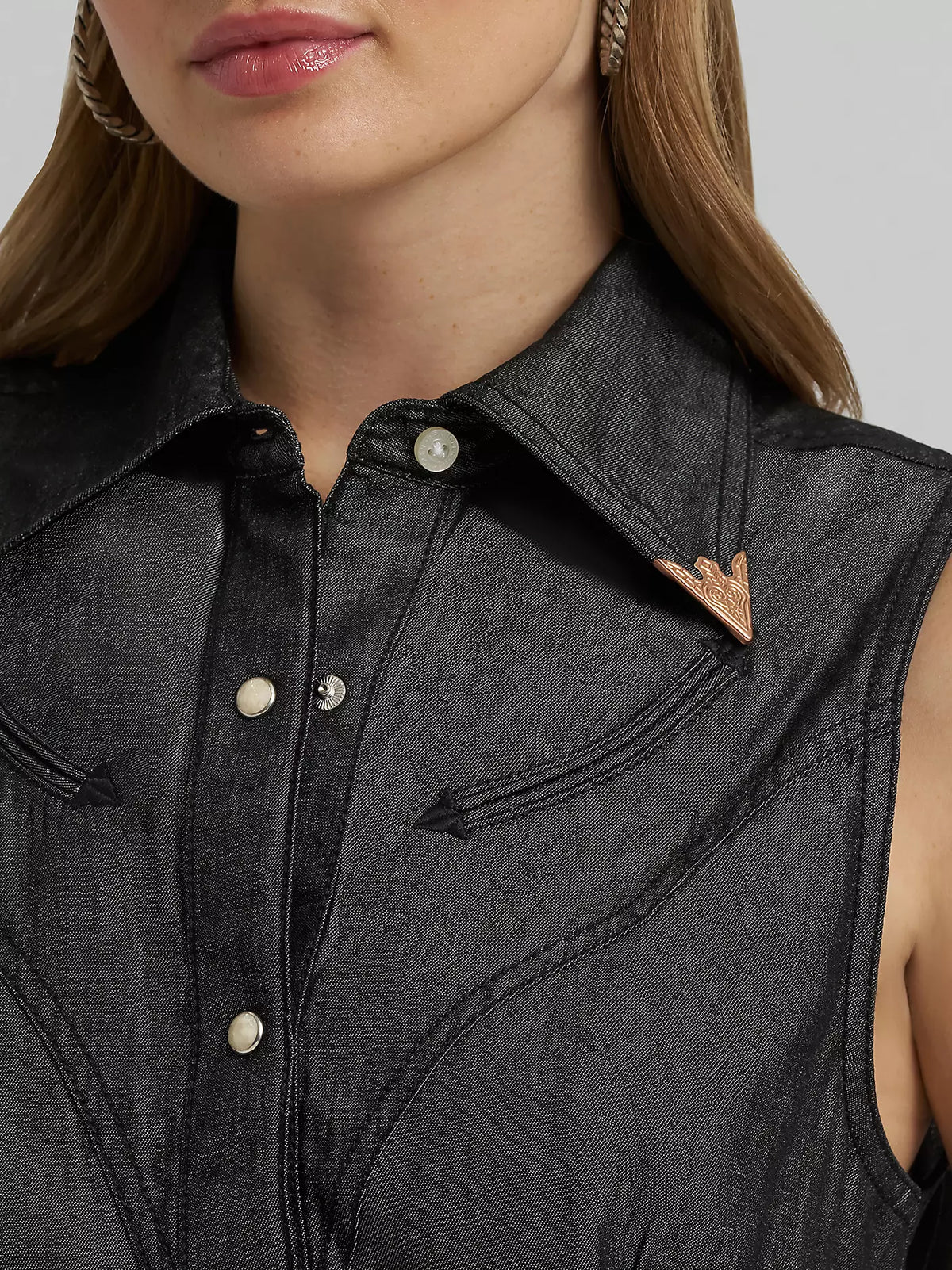 Wrangler X Lainey Wilson Black Denim Sleeveless Shirt - EOFY Sale