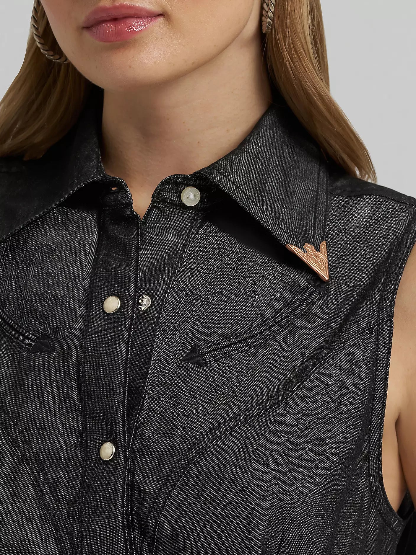 Wrangler X Lainey Wilson Black Denim Sleeveless Shirt - EOFY Sale