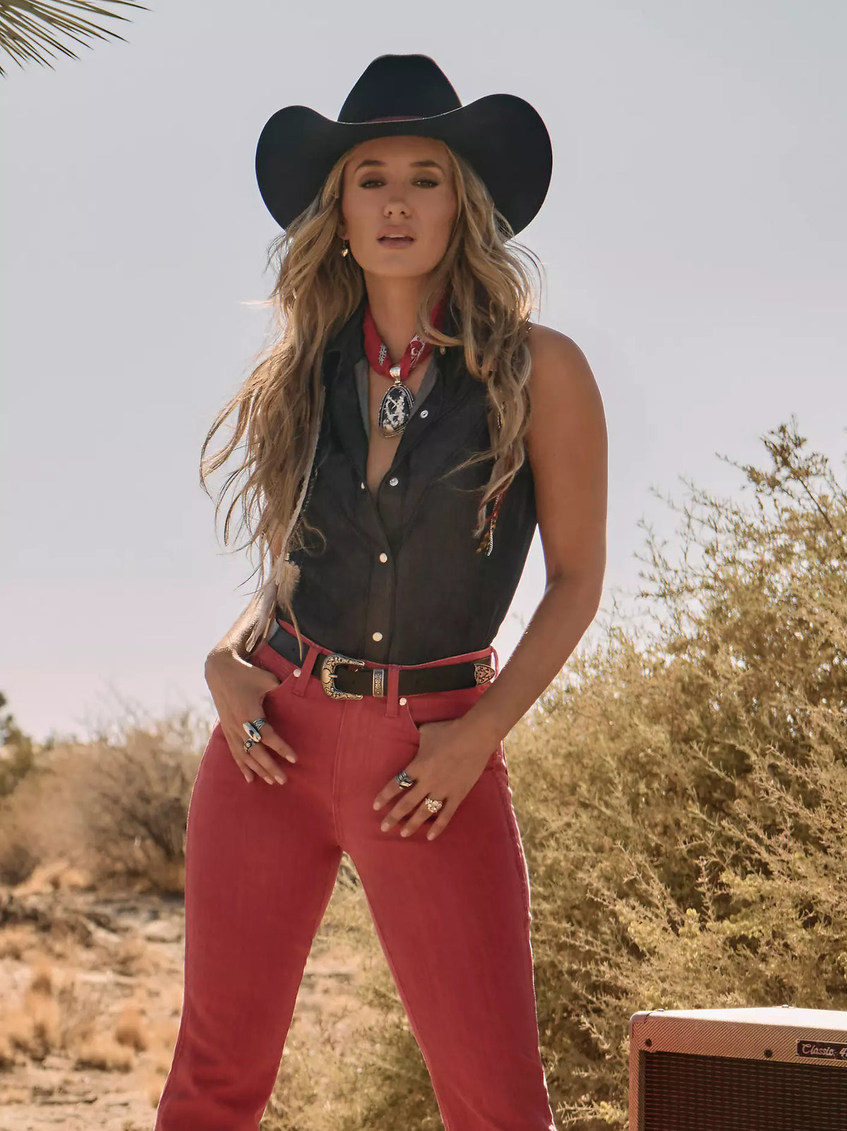 Wrangler X Lainey Wilson Black Denim Sleeveless Shirt - EOFY Sale
