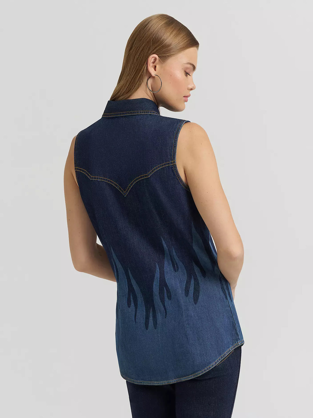 Wrangler X Lainey Wilson Flame Sleeveless Denim Shirt - EOFY Sale