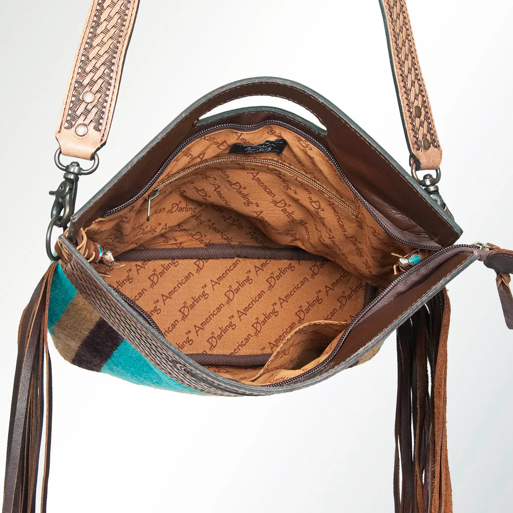 American Darling Saddle Blanket Tooled Fringe Handbag