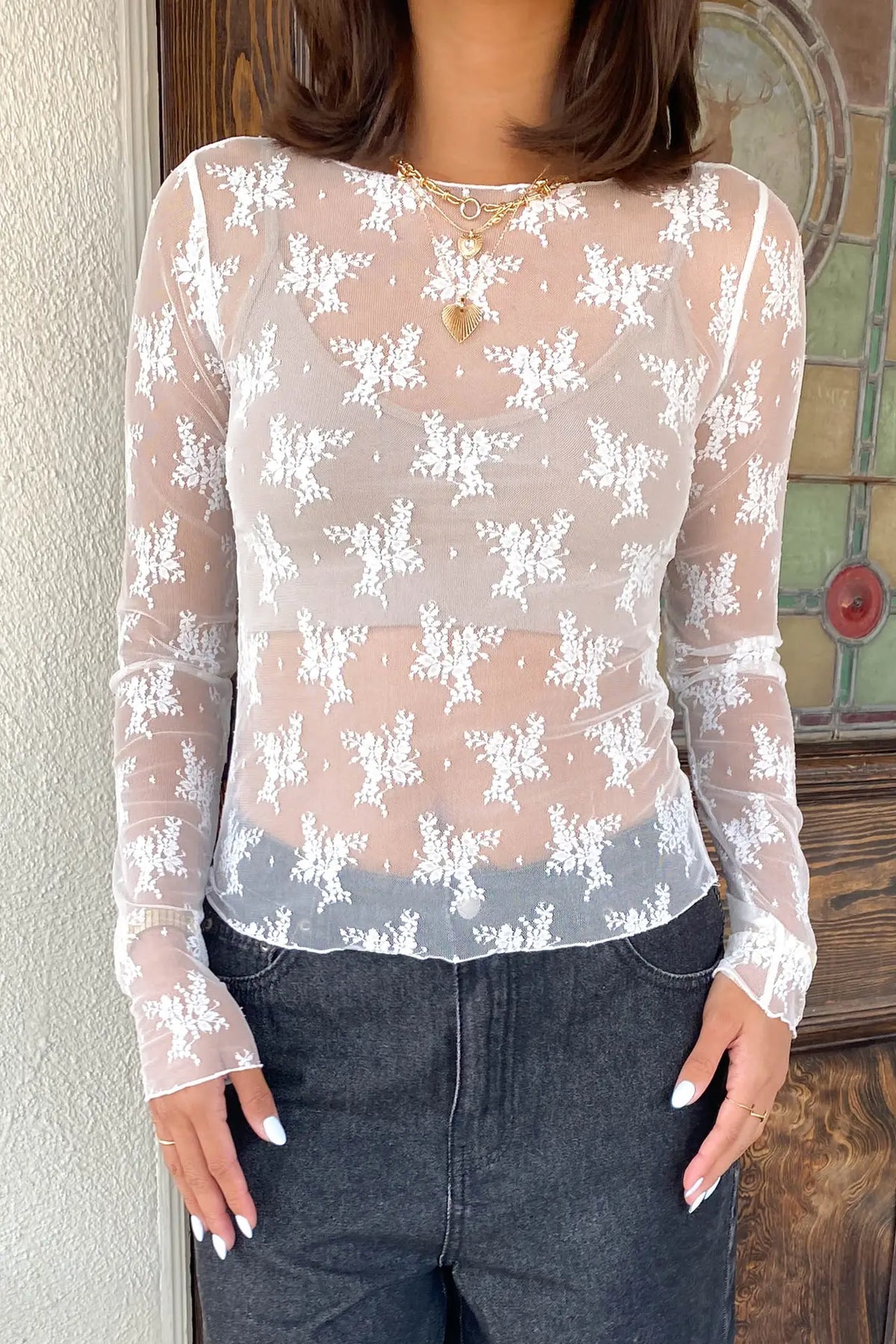 Long Sleeve Lace Layering Top
