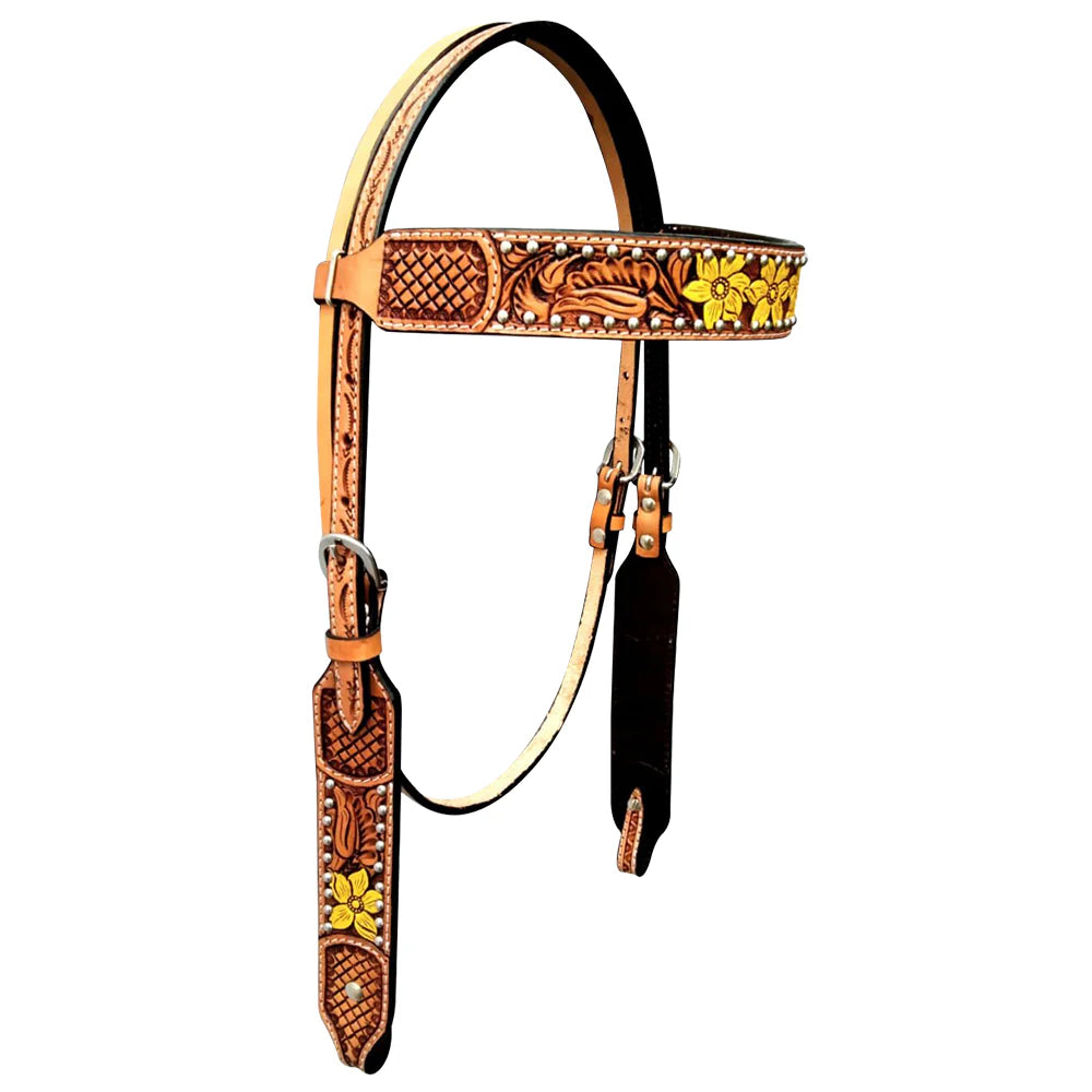 Darkish Florence Hand Carved Horse Western Leather Bridle