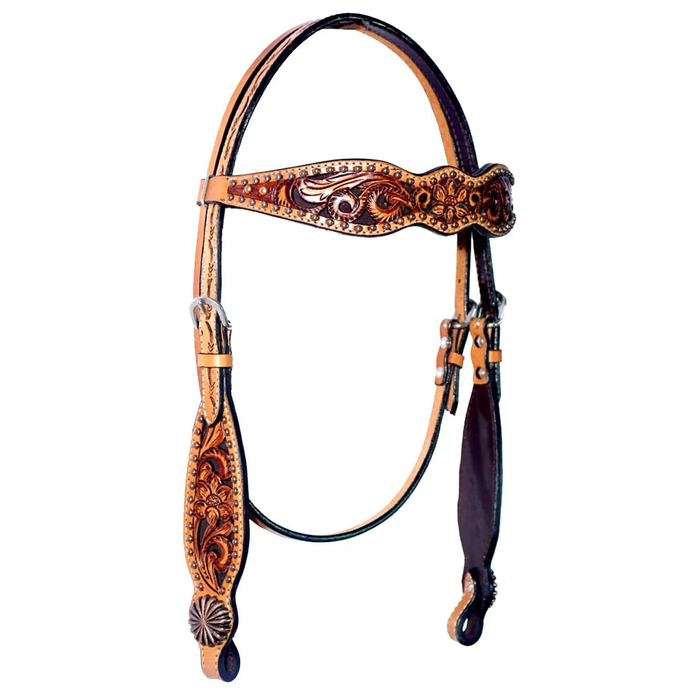 Floral Classic Pinwheel Leather Bridle Tan