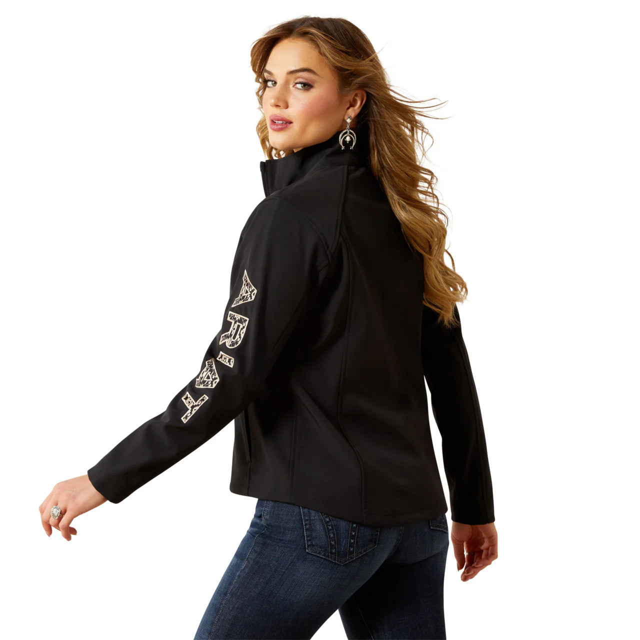 Ariat Wms Logo Softshell Jacket Black/Southwest Minimal Print - Winter Clearance