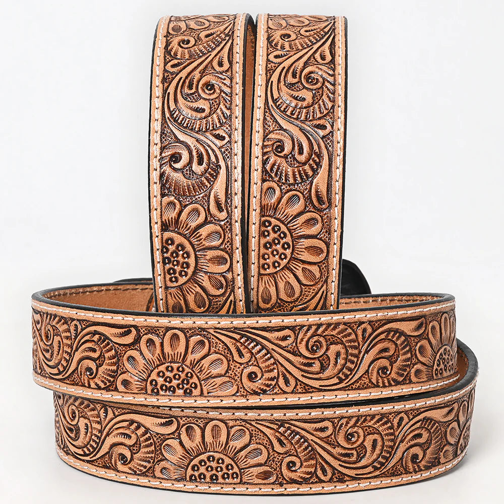 Bar H Equine Hand Carved Western Leather Belt