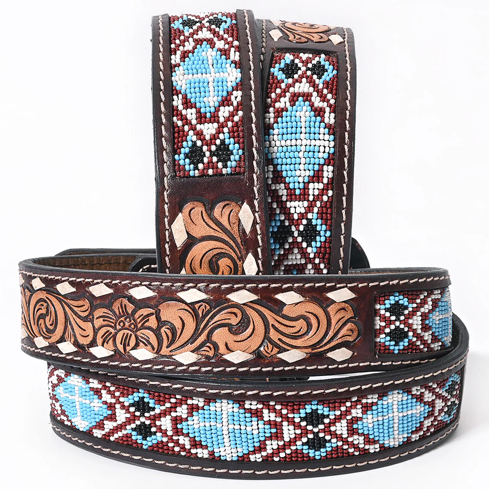 Bar H Equine Hand Tooled Western Leather Belt