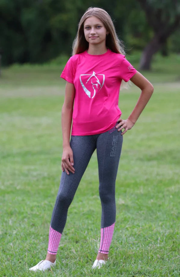 Bare Equestrian - Youth BARE Silver Logo T Shirt - Dark Pink
