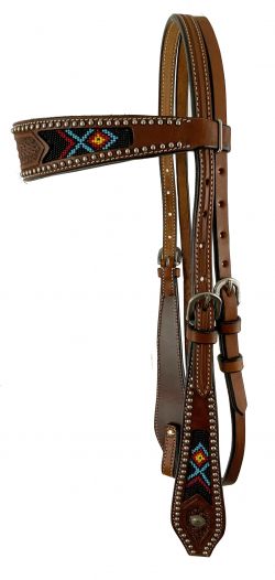 Showman Med Brown Bridle with Beaded Inlay Design