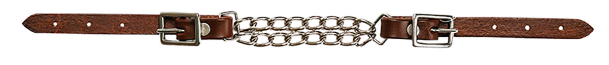Showman Fully Adjustable End Double Chain Leather Curb Chain