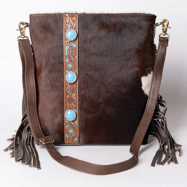 Ohlay Crossbody Hand Tooled Saddle Leather with Cowhide
