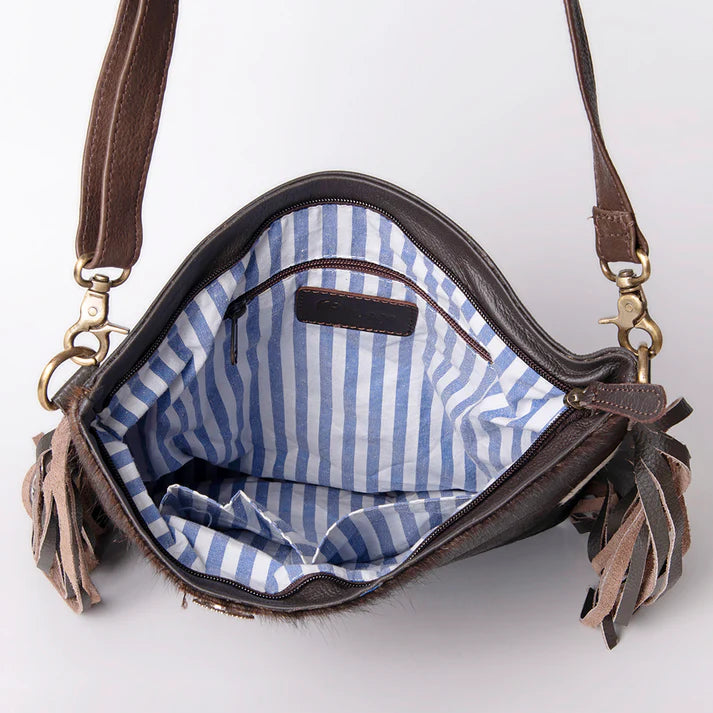 Ohlay Crossbody Hand Tooled Saddle Leather with Cowhide