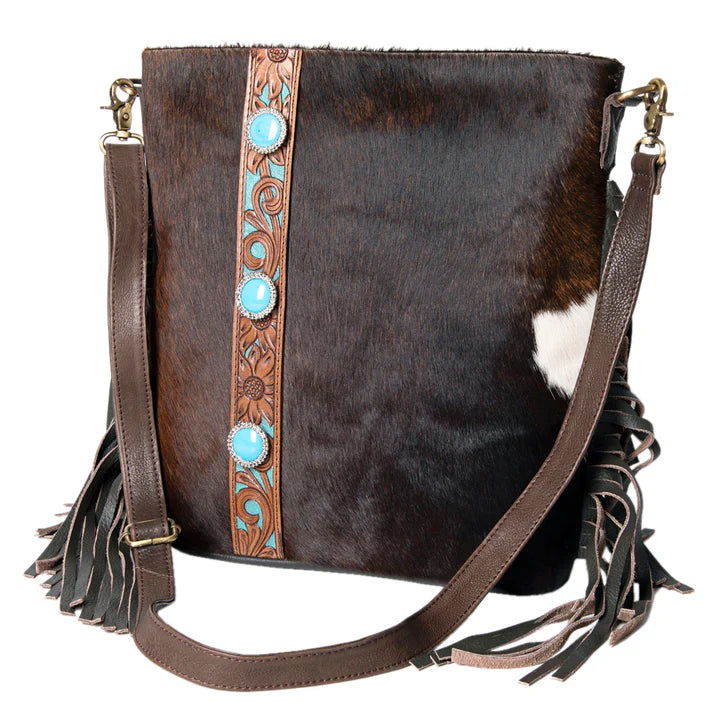 Ohlay Crossbody Hand Tooled Saddle Leather with Cowhide