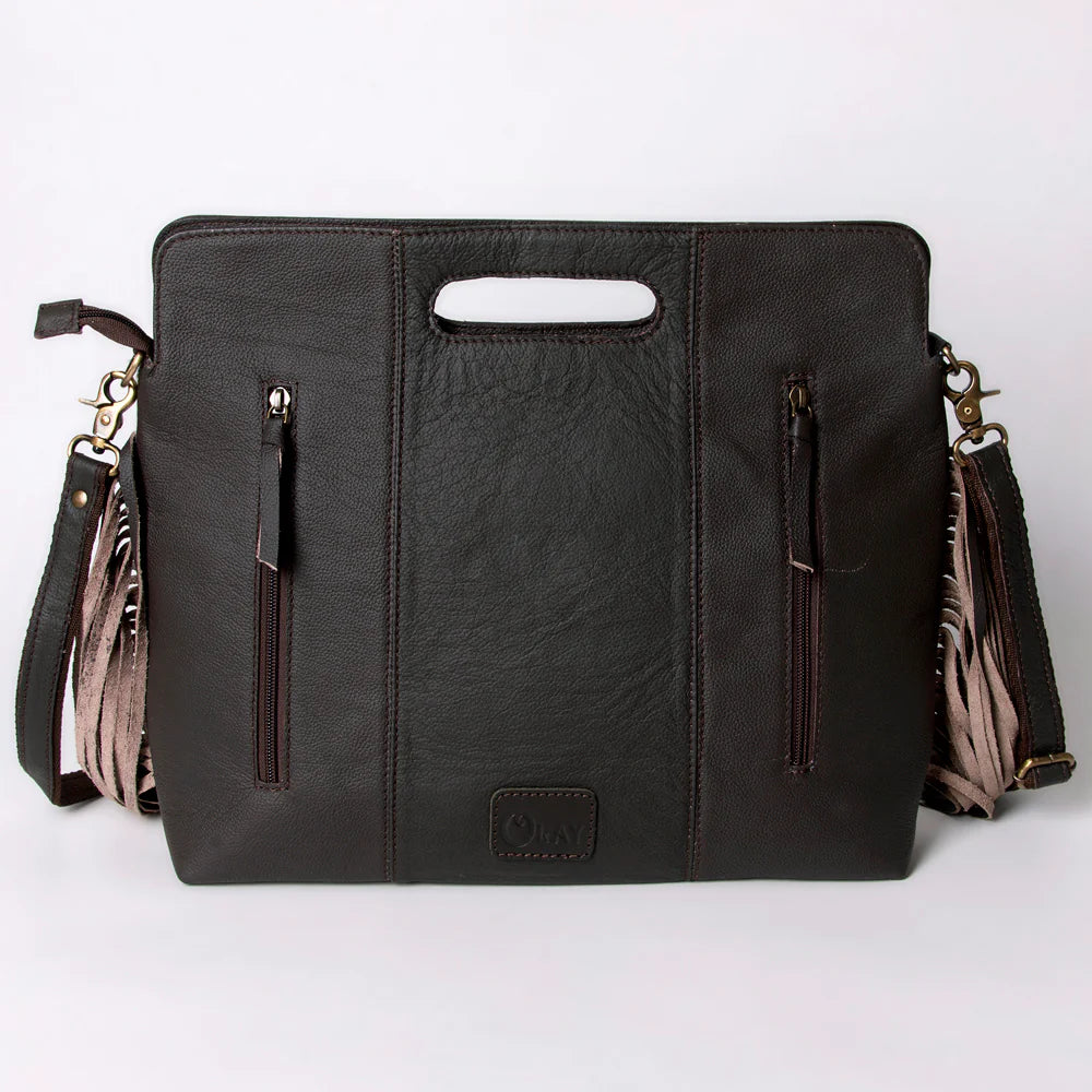 Ohlay Clutch Tooled Leather and Cowhide Handbag