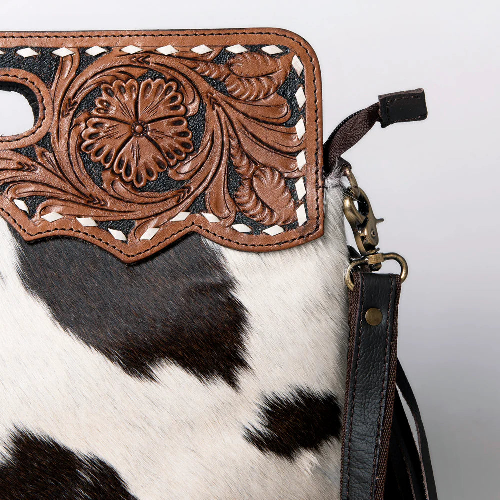 Ohlay Clutch Tooled Leather and Cowhide Handbag