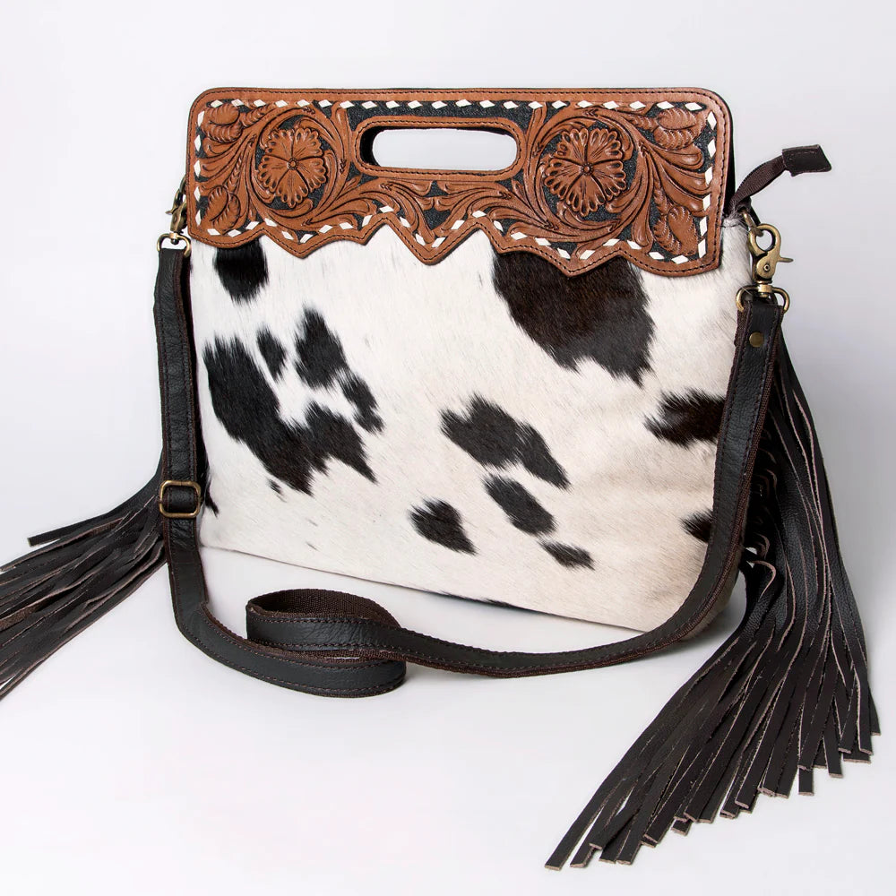Ohlay Clutch Tooled Leather and Cowhide Handbag