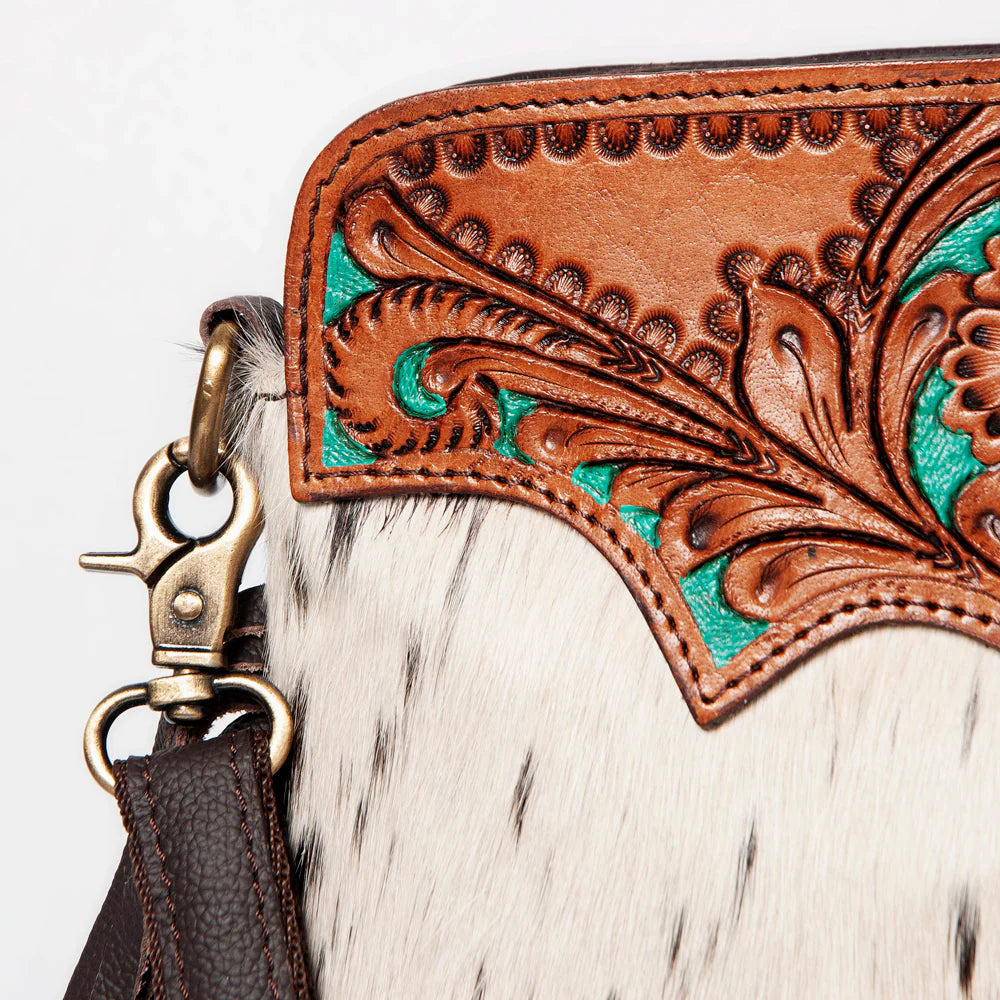 Ohlay Crossbody Hand Tooled Saddle Leather with Cowhide