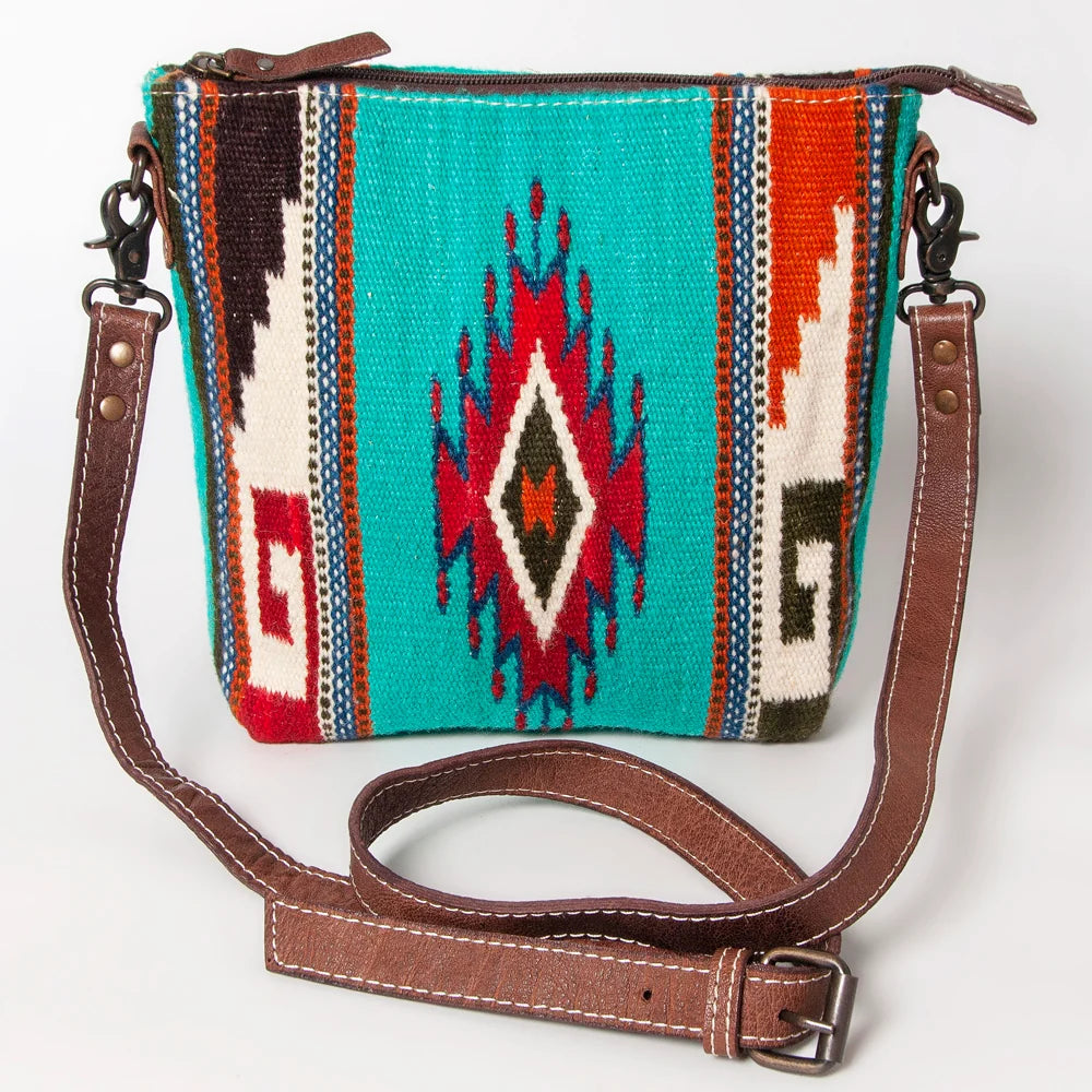 American Darling Handwoven Saddle Blanket Large Crossbody Bag Genuine Leather