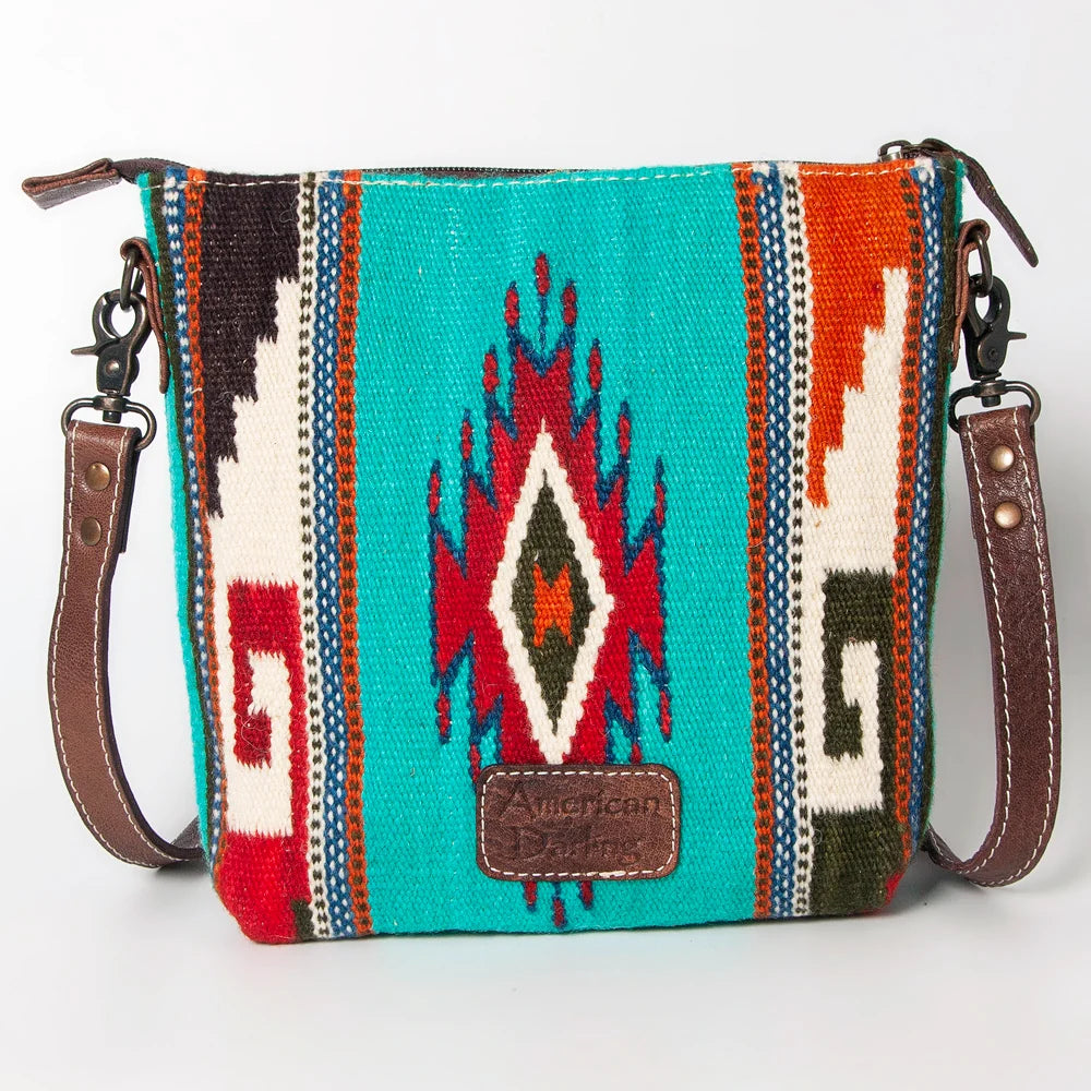 American Darling Handwoven Saddle Blanket Large Crossbody Bag Genuine Leather