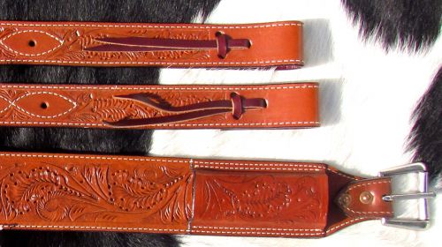Showman 3in wide Acorn Tooled Leather Back Cinch