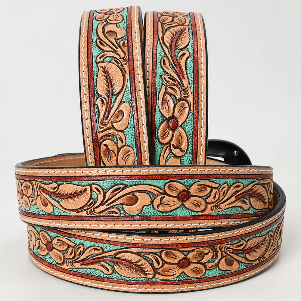 American Darling Mint Green Floral Tooled Leather Belt