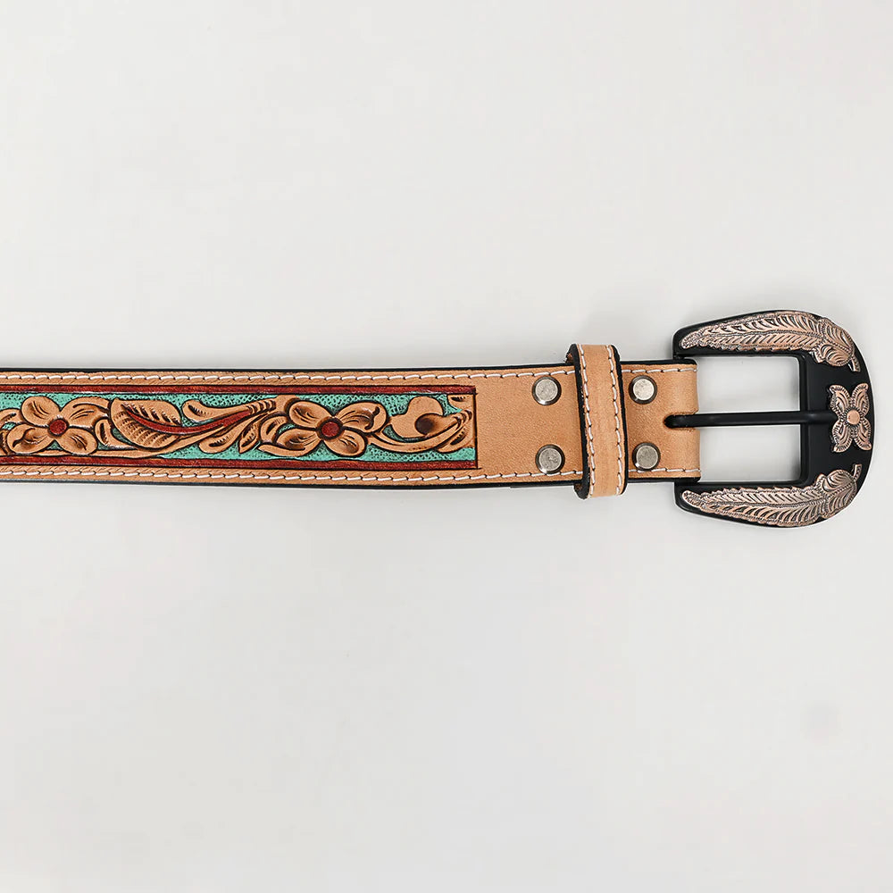 American Darling Mint Green Floral Tooled Leather Belt