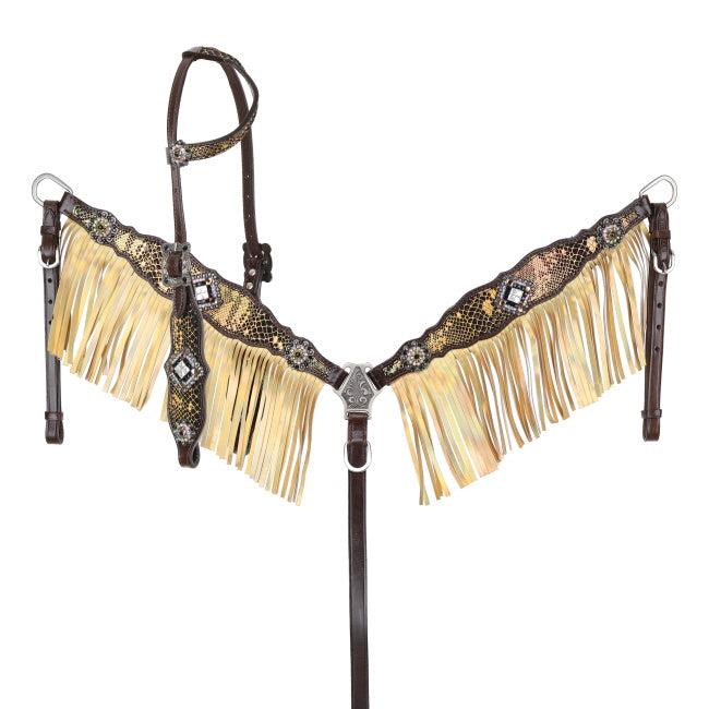 Showman Anaconda Shimmer One Ear Bridle and Breastplate Set