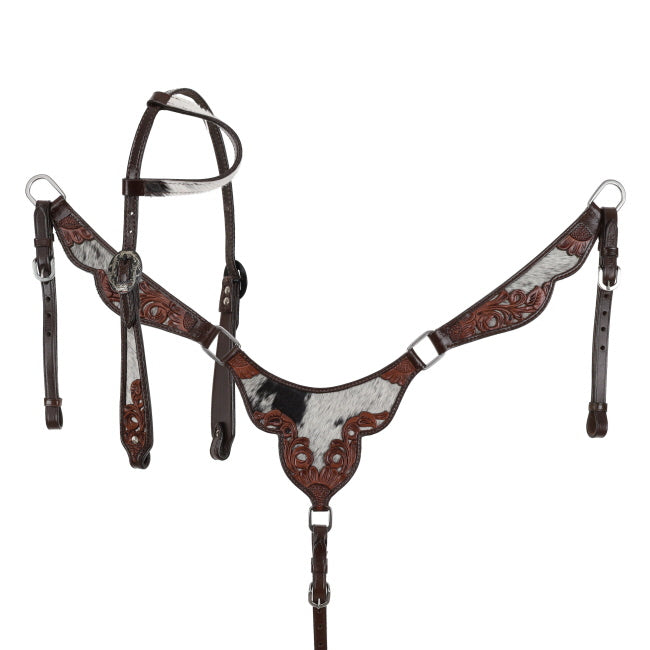 Showman Meadow Hide One Ear Bridle and Breastplate Set
