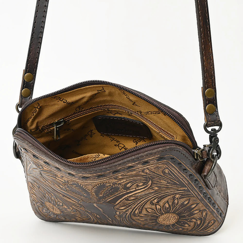 American Darling Western Tooled Leather Crossbody with Longhorn Design