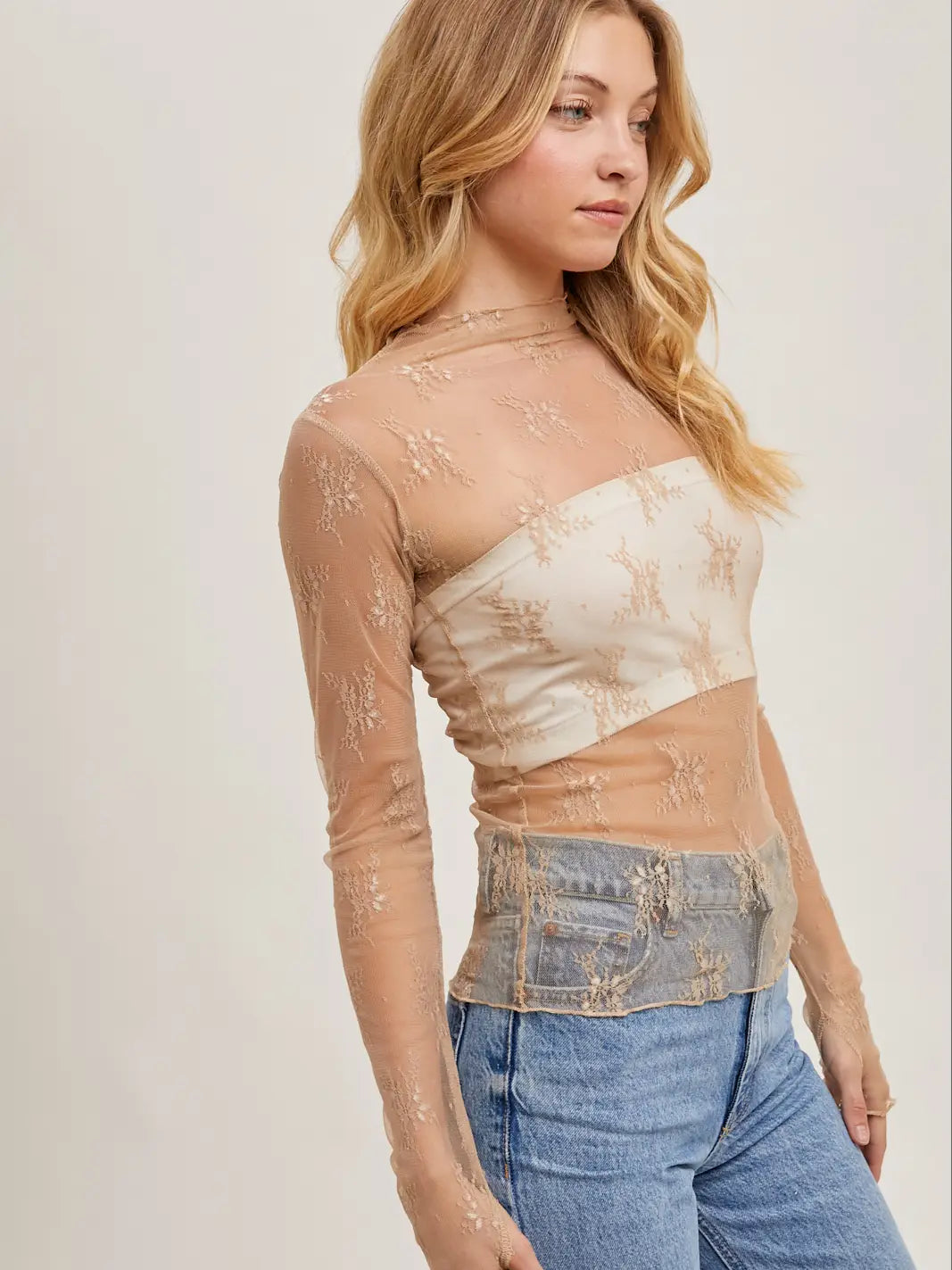 Floral Embroider Lace Mesh Layering Top