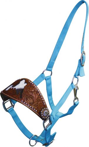 Showman Nylon Bronc Halter with Cur Out Hair On Barrel Racer