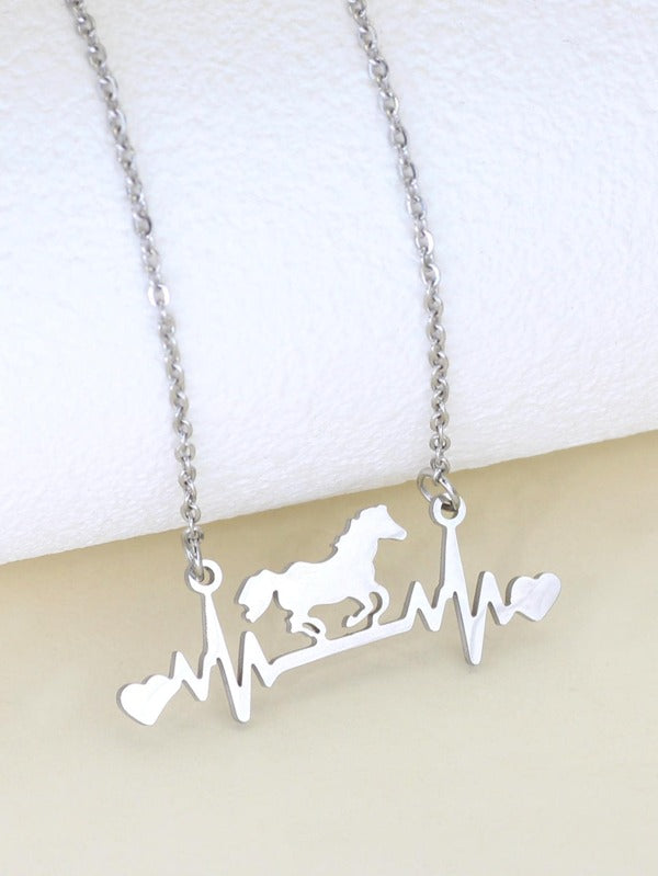 Horse and Heartbeat Charm Necklace