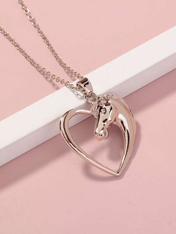 Horse Head and heart Charm Necklace