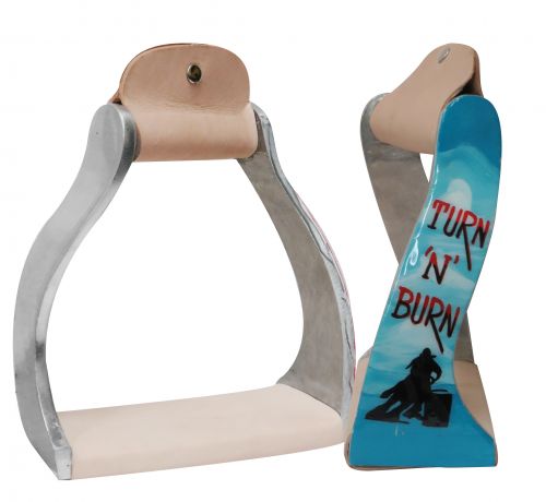 Showman Lightweight Twisted Angled Aluminium Stirrups with Painted Turn N Burn Design
