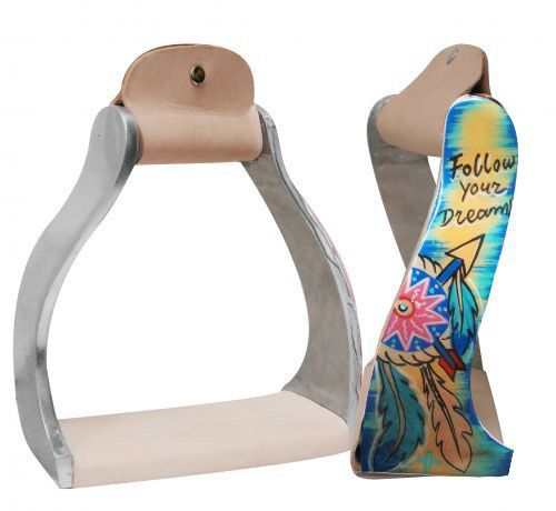 Showman Lightweight Twisted Angled Aluminium Stirrups with Painted Follow Your Dreams Design